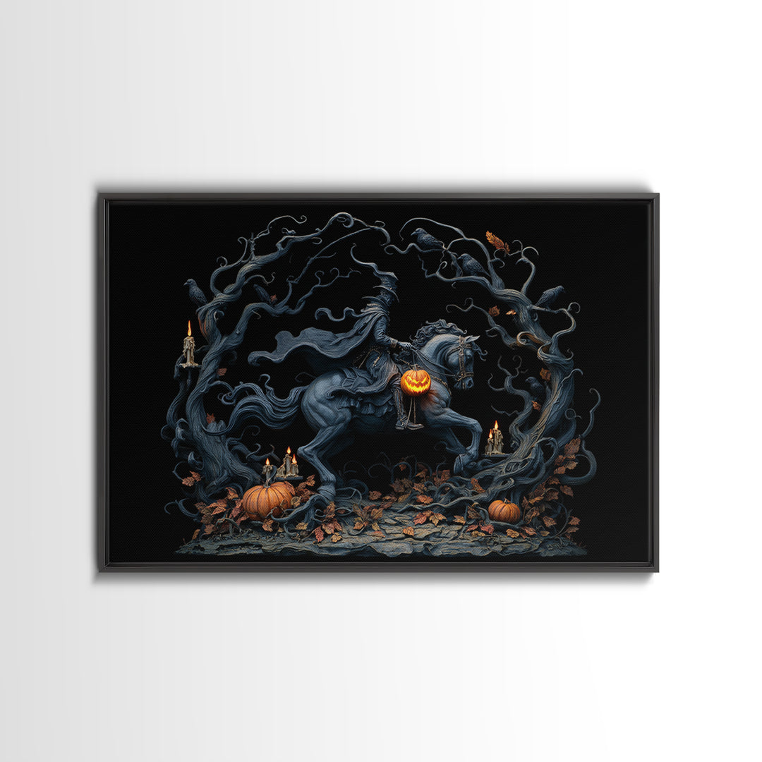 The Headless Horseman, Landscape Wall Art, Macabre Wall Art, Framed Canvas Print, Halloween Wall Decor, Gothic Home Decor, Spooky Wall Decor