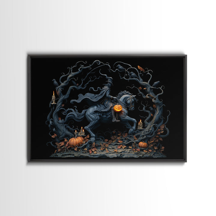 The Headless Horseman, Landscape Wall Art, Macabre Wall Art, Framed Canvas Print, Halloween Wall Decor, Gothic Home Decor, Spooky Wall Decor