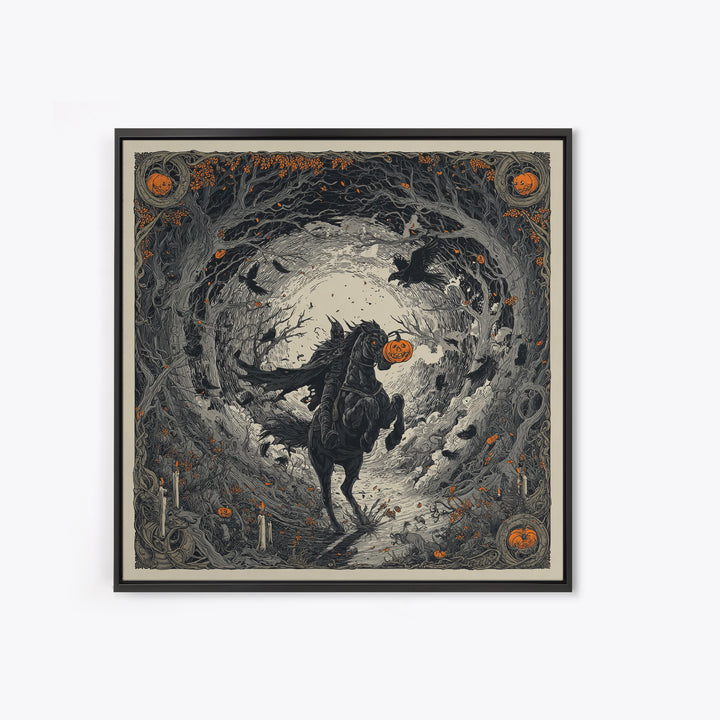 The Headless Horseman, Square Wall Art, Gothic Horror Wall Art, Framed Canvas Print, Halloween Wall Decor, Gothic Home Decor