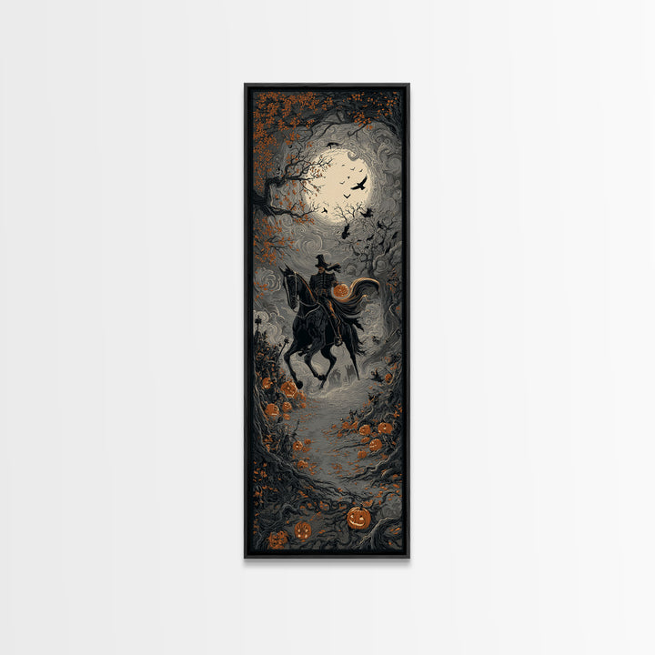 The Headless Horseman, Tall Narrow Wall Art, Haunted Gothic Art, Framed Canvas Print, Halloween Wall Decor, Gothic Home Decor