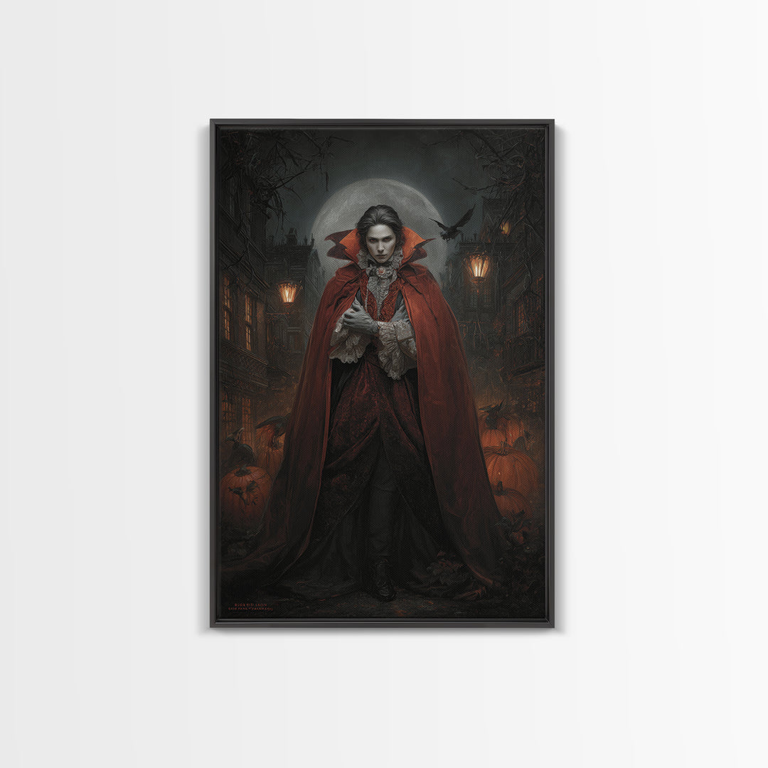 The Crimson Vampire, Vertical Wall Art, Gothic Horror Wall Art, Framed Canvas Print, Halloween Wall Decor, Gothic Home Decor