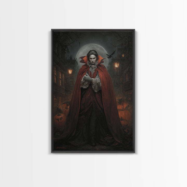 The Crimson Vampire, Vertical Wall Art, Gothic Horror Wall Art, Framed Canvas Print, Halloween Wall Decor, Gothic Home Decor