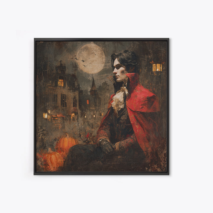 The Crimson Vampire, Square Wall Art, Macabre Wall Art, Framed Canvas Print, Halloween Wall Decor, Gothic Home Decor, Seasonal Home Decor