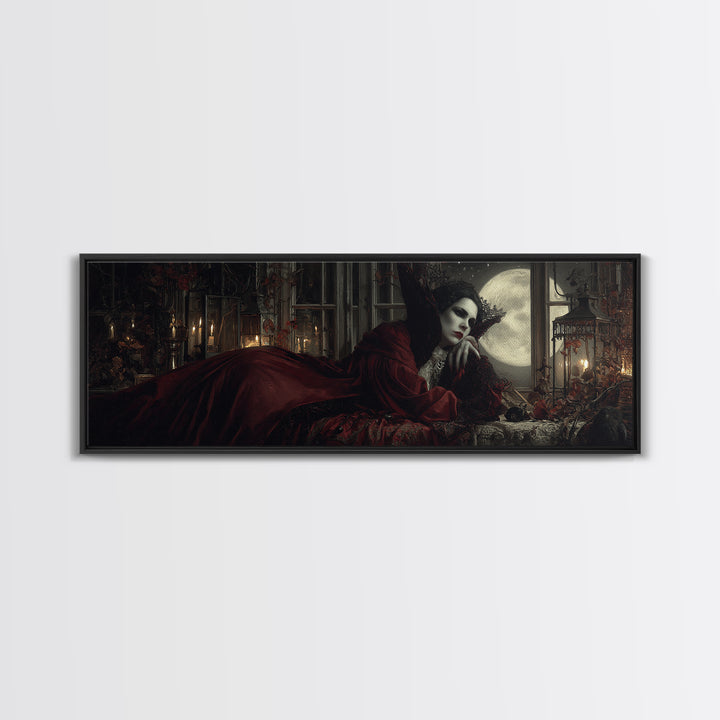 The Crimson Vampire, Extra Wide Wall Art, Dark Fantasy Wall Art, Canvas Print, Halloween Wall Decor, Gothic Home Decor, Spooky Wall Decor