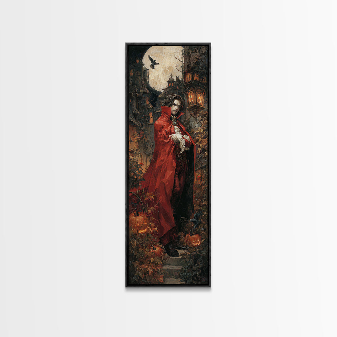 The Crimson Vampire, Tall Narrow Wall Art, Spooky Home Decor, Canvas Print, Halloween Wall Decor, Gothic Home Decor, Spooky Wall Decor