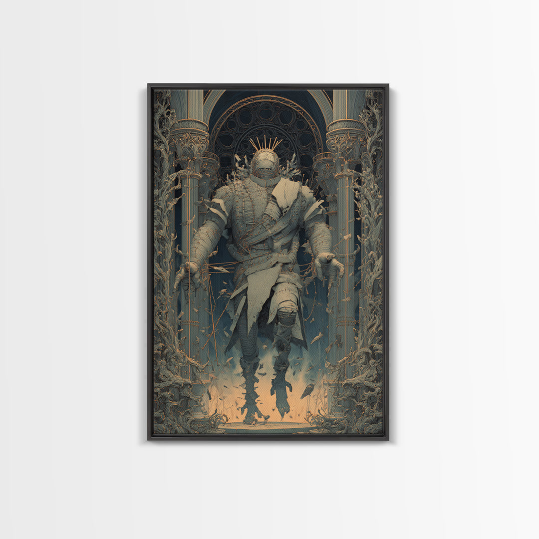 The Stitched Giant, Vertical Wall Art, Gothic Horror Wall Art, Framed Canvas Print, Halloween Wall Decor, Gothic Home Decor