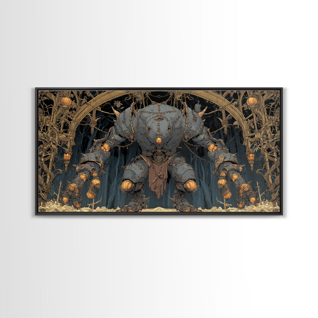 The Stitched Giant, Wide Panoramic Art, Haunted Gothic Art, Framed Canvas Print, Halloween Wall Decor, Gothic Home Decor, Dark Fantasy Art