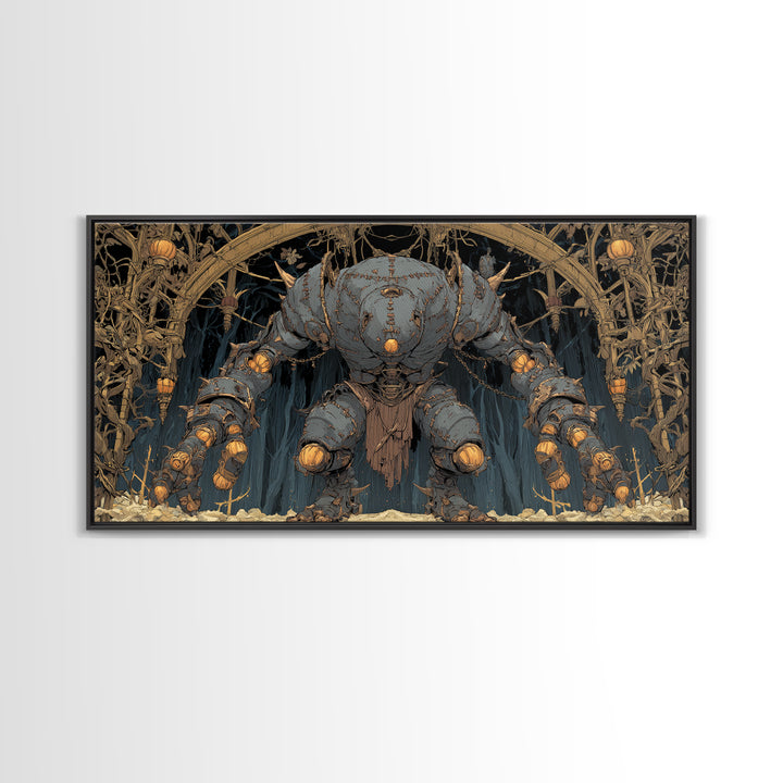 The Stitched Giant, Wide Panoramic Art, Haunted Gothic Art, Framed Canvas Print, Halloween Wall Decor, Gothic Home Decor, Dark Fantasy Art