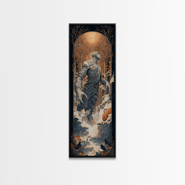 The Stitched Giant, Tall Narrow Wall Art, Gothic Horror Wall Art, Framed Canvas Print, Halloween Wall Decor, Gothic Home Decor
