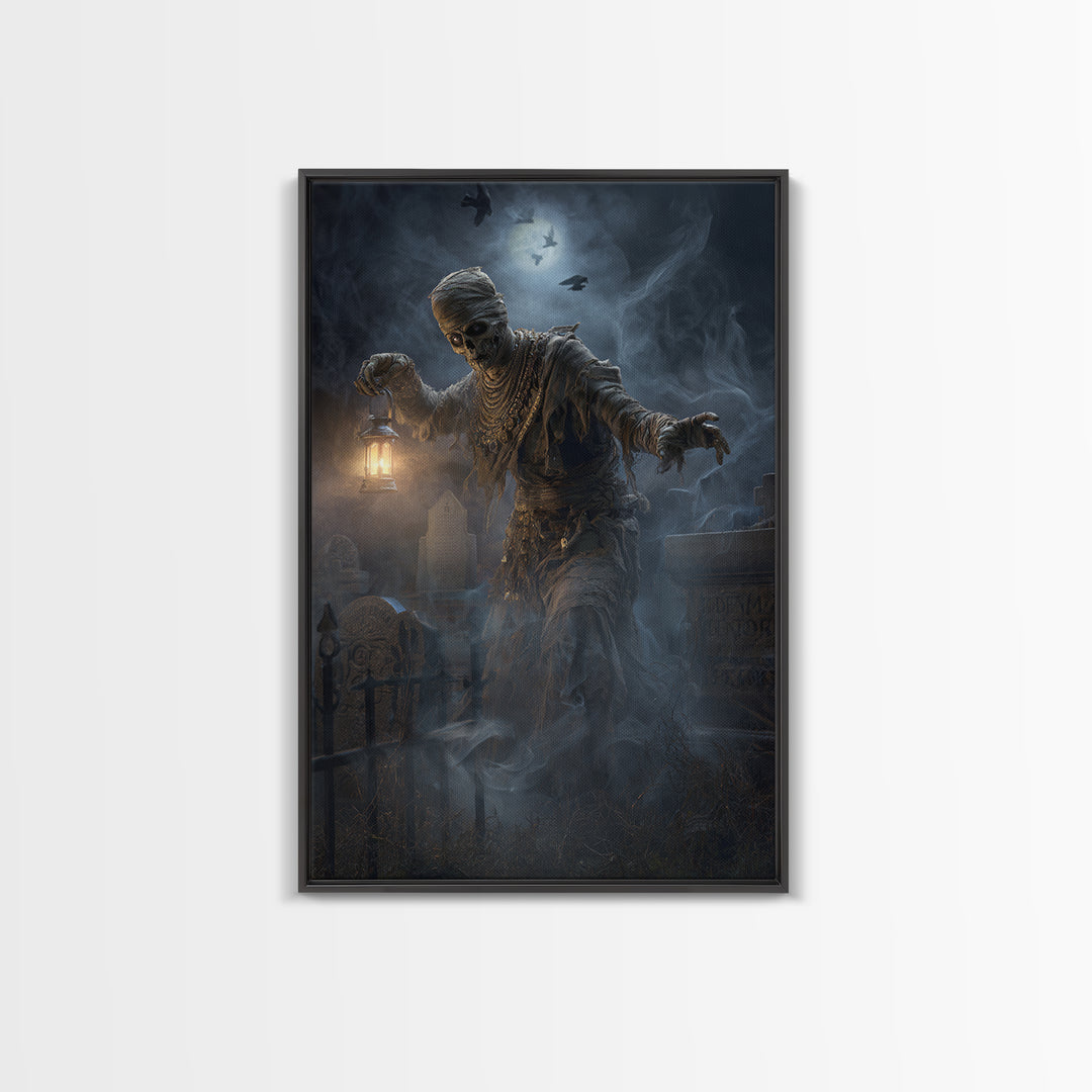 The Mummy Pharaoh, Vertical Wall Art, Haunted Gothic Art, Framed Canvas Print, Halloween Wall Decor, Gothic Home Decor, Statement Wall Art