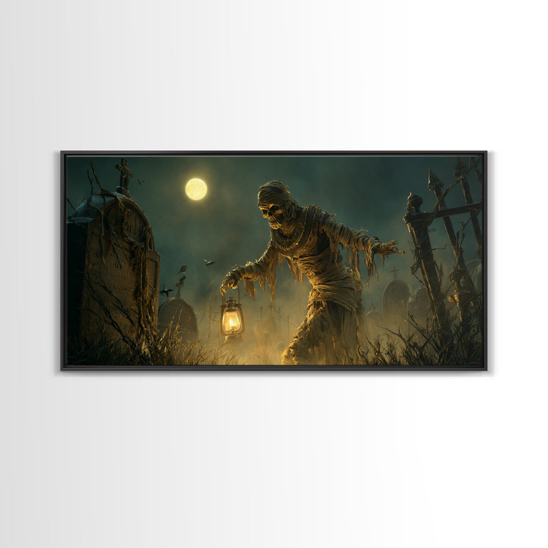 The Mummy Pharaoh, Wide Panoramic Art, Macabre Wall Art, Framed Canvas Print, Halloween Wall Decor, Gothic Home Decor, Halloween Wall Art