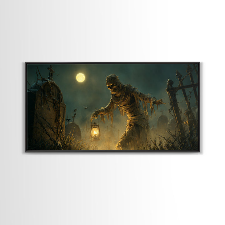 The Mummy Pharaoh, Wide Panoramic Art, Macabre Wall Art, Framed Canvas Print, Halloween Wall Decor, Gothic Home Decor, Halloween Wall Art