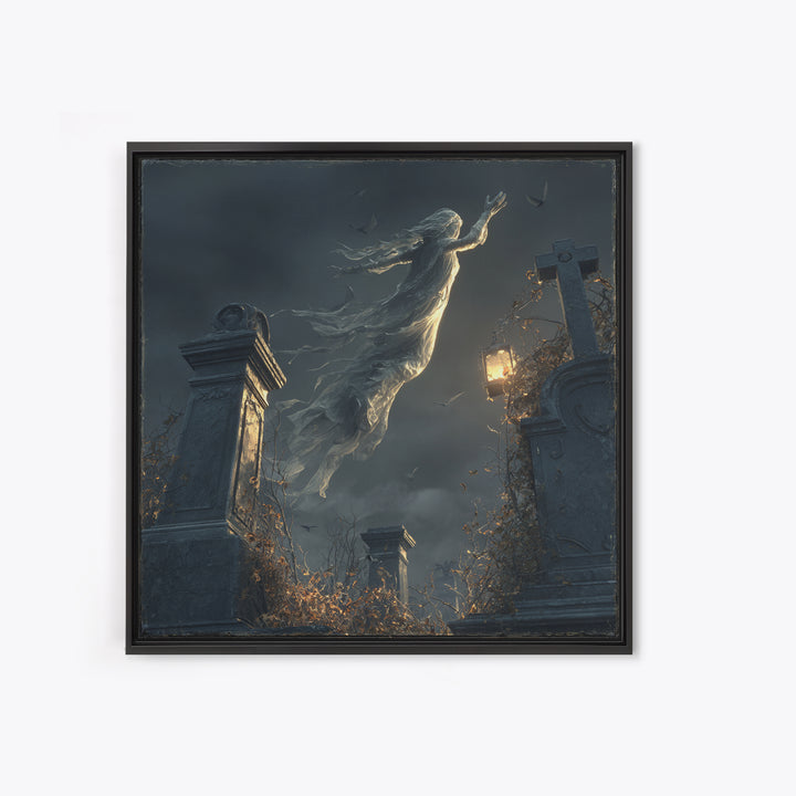 The Graveyard Ghost, Square Wall Art, Haunted Gothic Art, Framed Canvas Print, Halloween Wall Decor, Gothic Home Decor, Spooky Wall Decor
