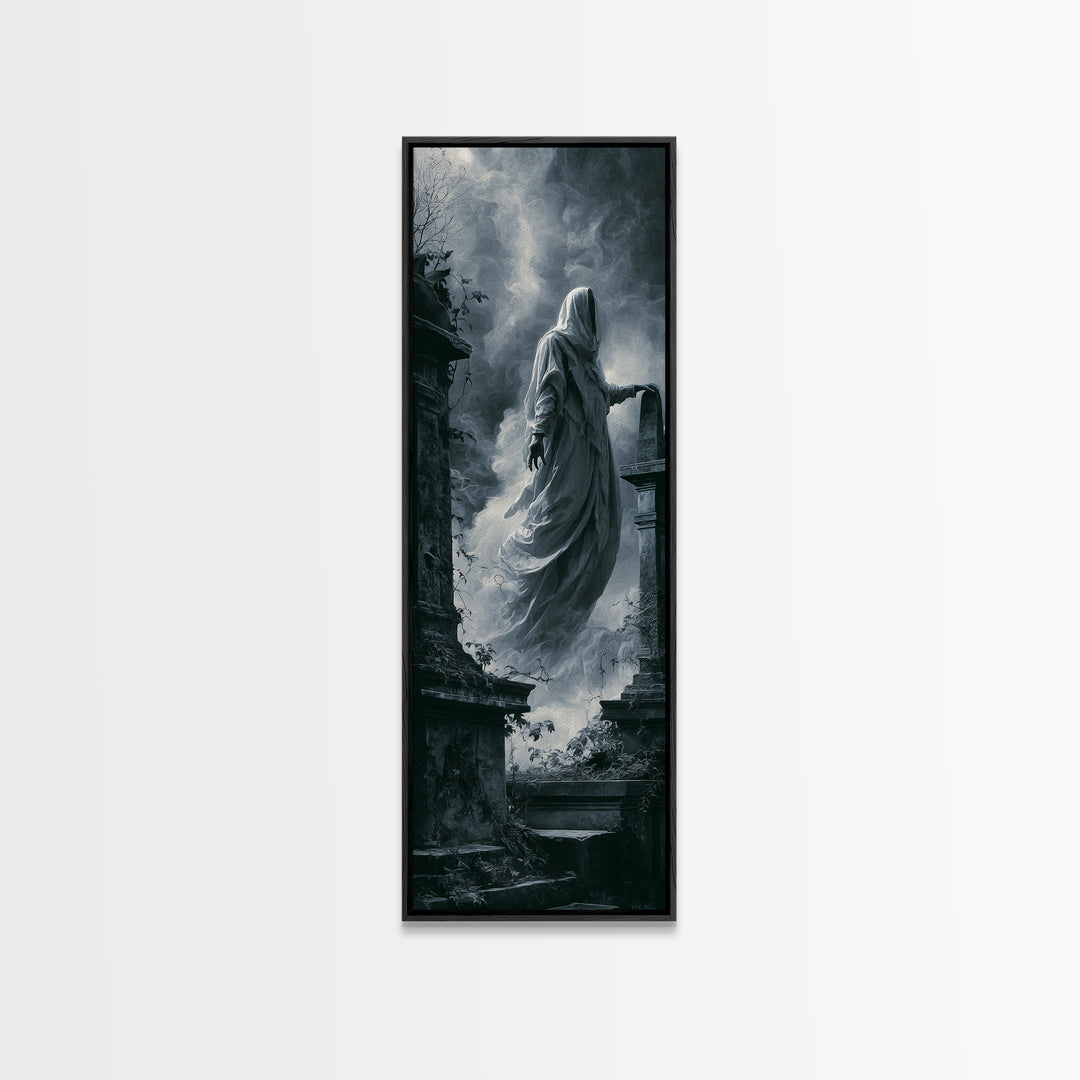 The Graveyard Ghost, Tall Narrow Wall Art, Spooky Home Decor, Canvas Print, Halloween Wall Decor, Gothic Home Decor, Spooky Wall Decor