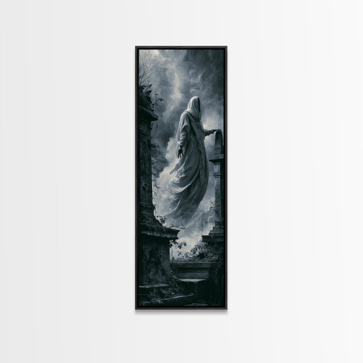 The Graveyard Ghost, Tall Narrow Wall Art, Spooky Home Decor, Canvas Print, Halloween Wall Decor, Gothic Home Decor, Spooky Wall Decor