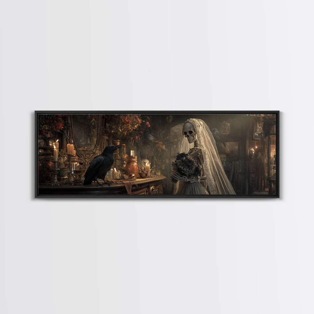 The Skeletal Bride, Extra Wide Wall Art, Spooky Home Decor, Canvas Print, Halloween Wall Decor, Gothic Home Decor, Halloween Wall Art