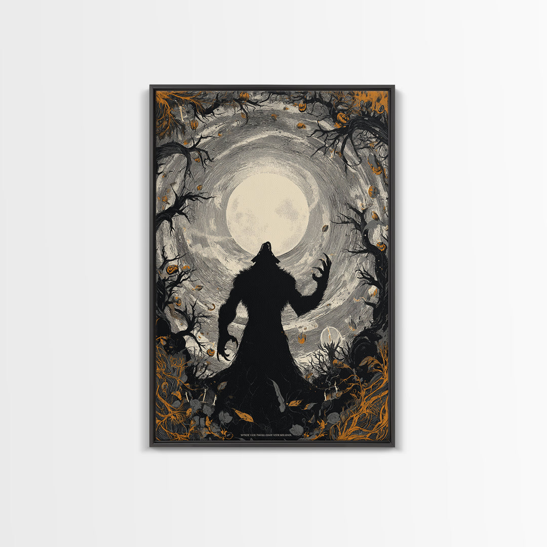 The Moon-Cursed Werewolf, Vertical Wall Art, Spooky Home Decor, Canvas Print, Halloween Wall Decor, Gothic Home Decor, Statement Wall Art