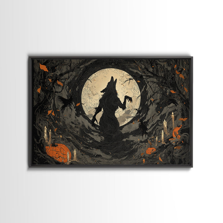 The Moon-Cursed Werewolf, Landscape Wall Art, Dark Halloween Decor, Canvas Print, Halloween Wall Decor, Gothic Home Decor