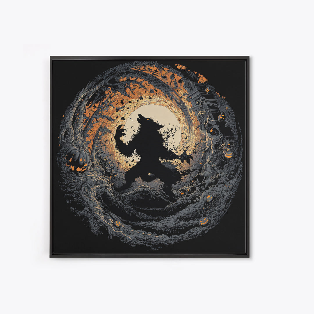 The Moon-Cursed Werewolf, Square Wall Art, Haunted Gothic Art, Framed Canvas Print, Halloween Wall Decor, Gothic Home Decor
