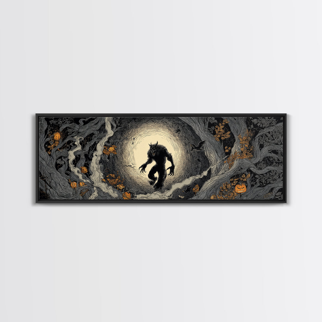 The Moon-Cursed Werewolf, Extra Wide Wall Art, Spooky Home Decor, Canvas Print, Halloween Wall Decor, Gothic Home Decor, Horror Wall Art