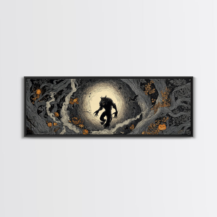 The Moon-Cursed Werewolf, Extra Wide Wall Art, Spooky Home Decor, Canvas Print, Halloween Wall Decor, Gothic Home Decor, Horror Wall Art
