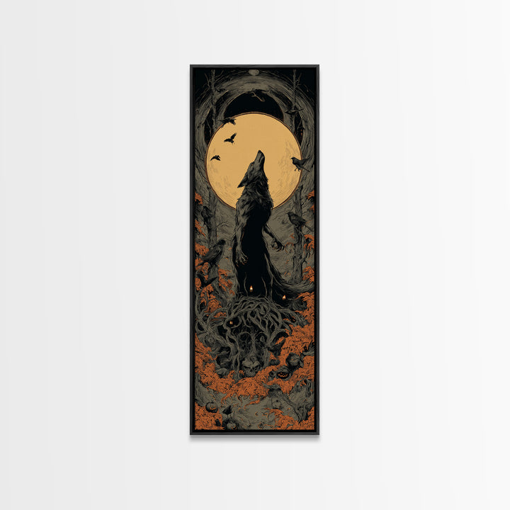 The Moon-Cursed Werewolf, Tall Narrow Wall Art, Dark Fantasy Wall Art, Canvas Print, Halloween Wall Decor, Gothic Home Decor