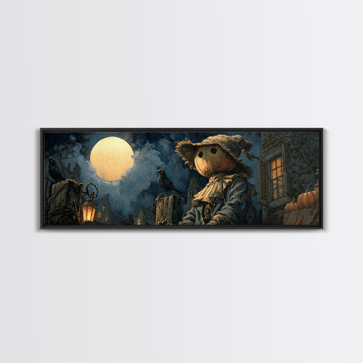 The Living Scarecrow, Extra Wide Wall Art, Gothic Horror Wall Art, Framed Canvas Print, Halloween Wall Decor, Gothic Home Decor