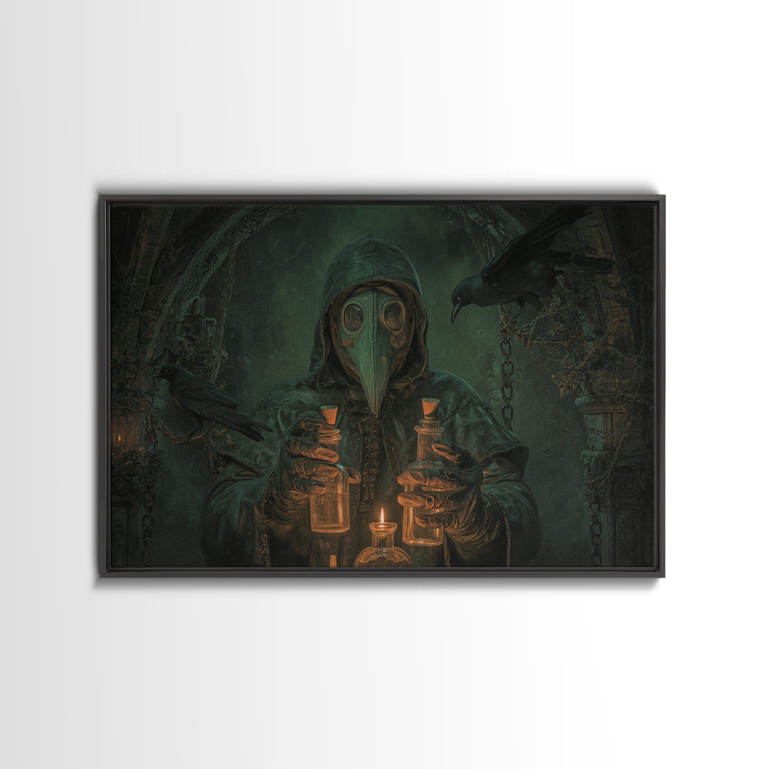 The Plague Doctor, Landscape Wall Art, Gothic Horror Wall Art, Framed Canvas Print, Halloween Wall Decor, Gothic Home Decor