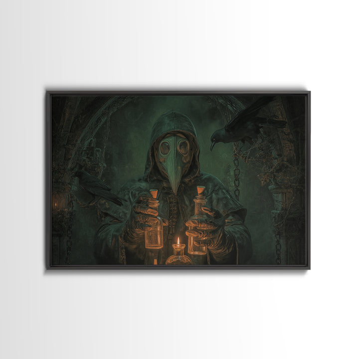 The Plague Doctor, Landscape Wall Art, Gothic Horror Wall Art, Framed Canvas Print, Halloween Wall Decor, Gothic Home Decor