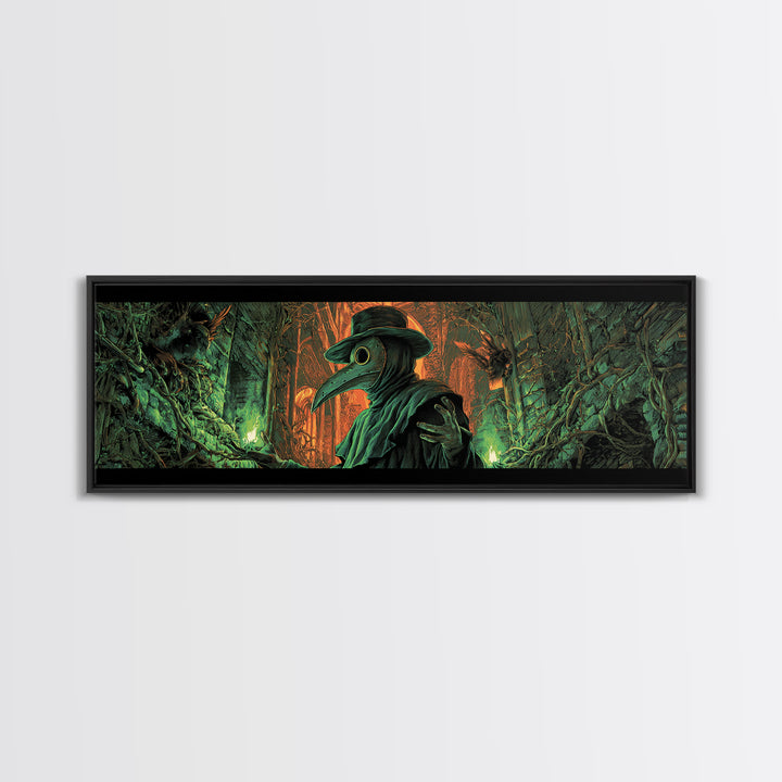 The Plague Doctor, Extra Wide Wall Art, Haunted Gothic Art, Framed Canvas Print, Halloween Wall Decor, Gothic Home Decor, Spooky Wall Decor