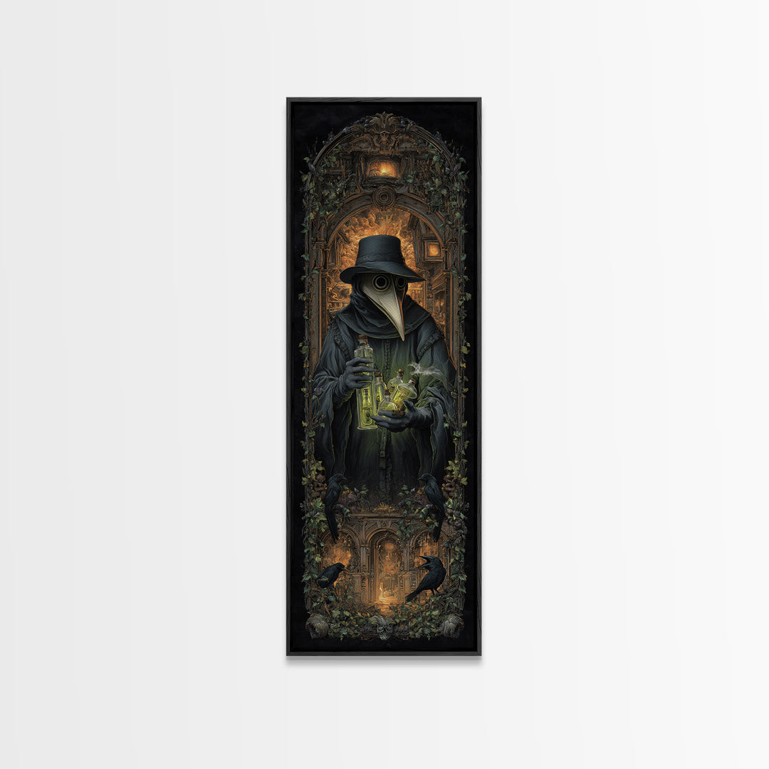The Plague Doctor, Tall Narrow Wall Art, Haunted Gothic Art, Framed Canvas Print, Halloween Wall Decor, Gothic Home Decor, Spooky Wall Decor