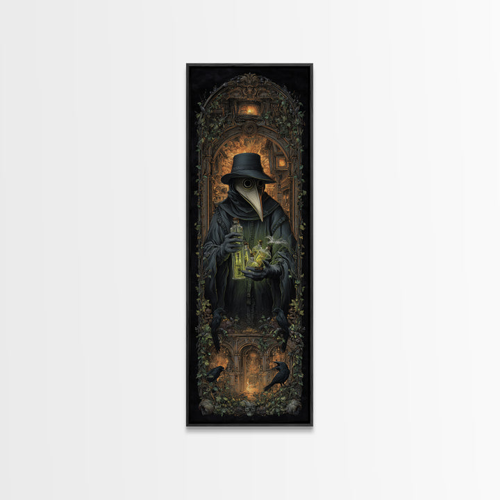 The Plague Doctor, Tall Narrow Wall Art, Haunted Gothic Art, Framed Canvas Print, Halloween Wall Decor, Gothic Home Decor, Spooky Wall Decor