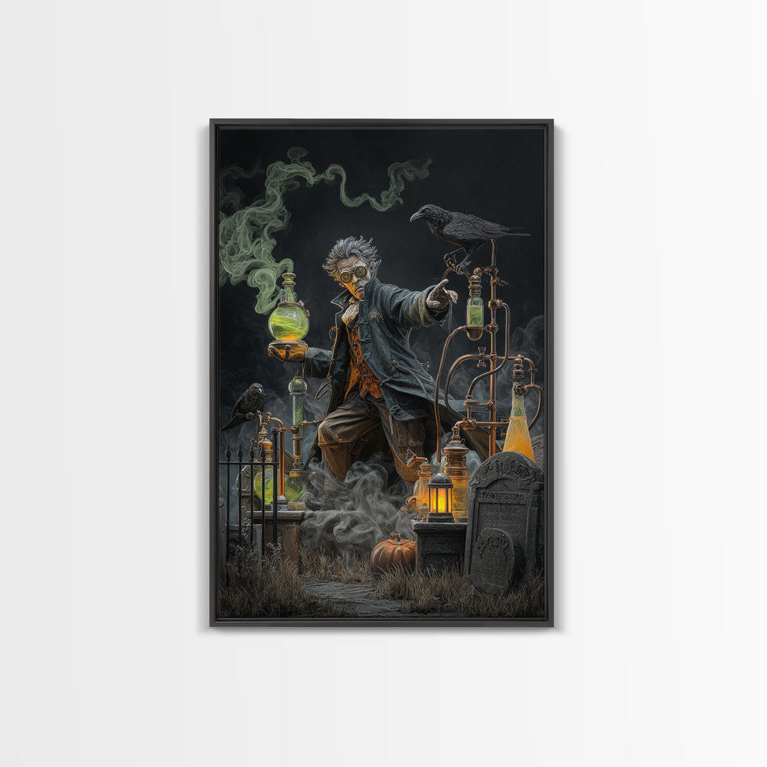 The Mad Alchemist, Vertical Wall Art, Macabre Wall Art, Framed Canvas Print, Halloween Wall Decor, Gothic Home Decor, Spooky Wall Decor