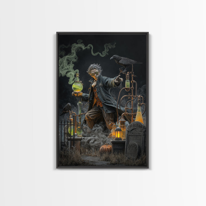 The Mad Alchemist, Vertical Wall Art, Macabre Wall Art, Framed Canvas Print, Halloween Wall Decor, Gothic Home Decor, Spooky Wall Decor