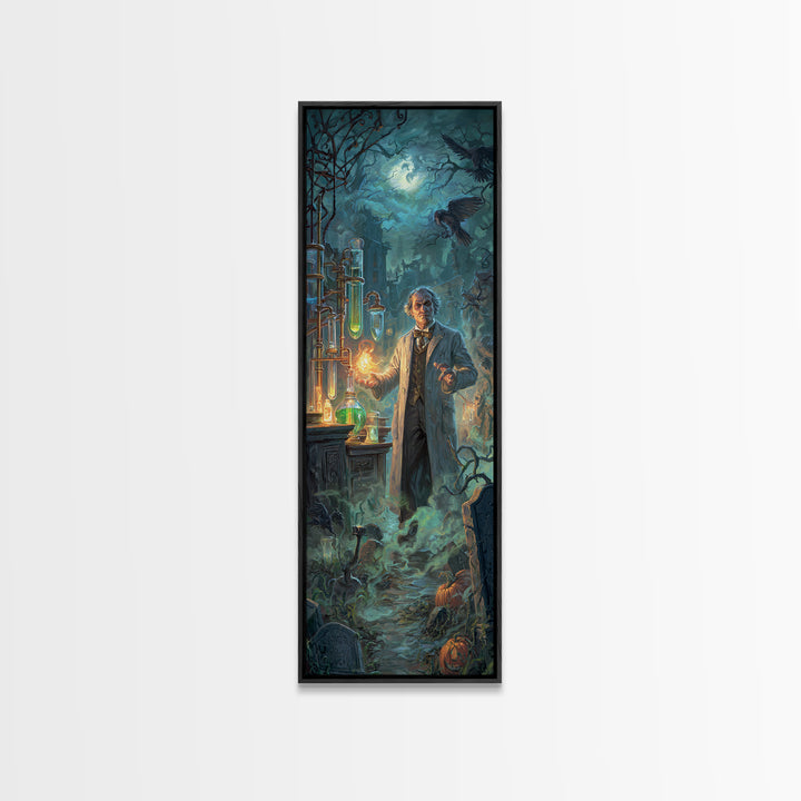 The Mad Alchemist, Tall Narrow Wall Art, Gothic Horror Wall Art, Framed Canvas Print, Halloween Wall Decor, Gothic Home Decor