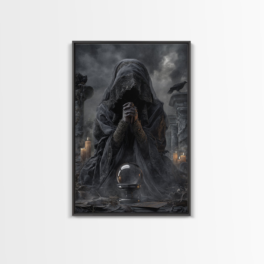 The Midnight Fortune Teller, Vertical Wall Art, Dark Halloween Decor, Canvas Print, Halloween Wall Decor, Gothic Home Decor
