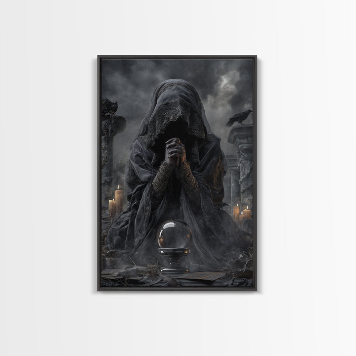 The Midnight Fortune Teller, Vertical Wall Art, Dark Halloween Decor, Canvas Print, Halloween Wall Decor, Gothic Home Decor