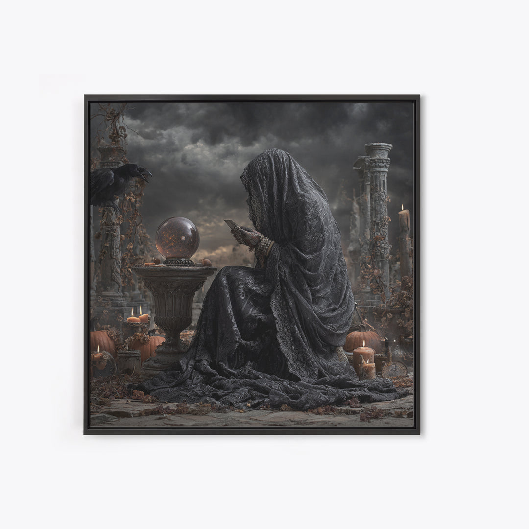 The Midnight Fortune Teller, Square Wall Art, Gothic Horror Wall Art, Framed Canvas Print, Halloween Wall Decor, Gothic Home Decor