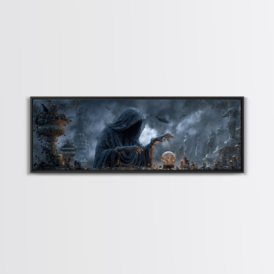 The Midnight Fortune Teller, Extra Wide Wall Art, Spooky Home Decor, Canvas Print, Halloween Wall Decor, Gothic Home Decor, Dark Fantasy Art