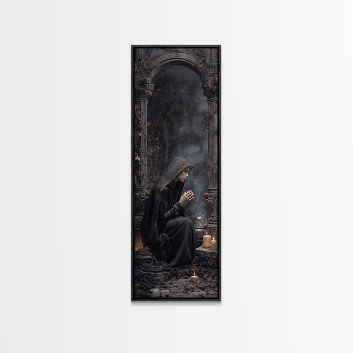The Midnight Fortune Teller, Tall Narrow Wall Art, Dark Fantasy Wall Art, Canvas Print, Halloween Wall Decor, Gothic Home Decor