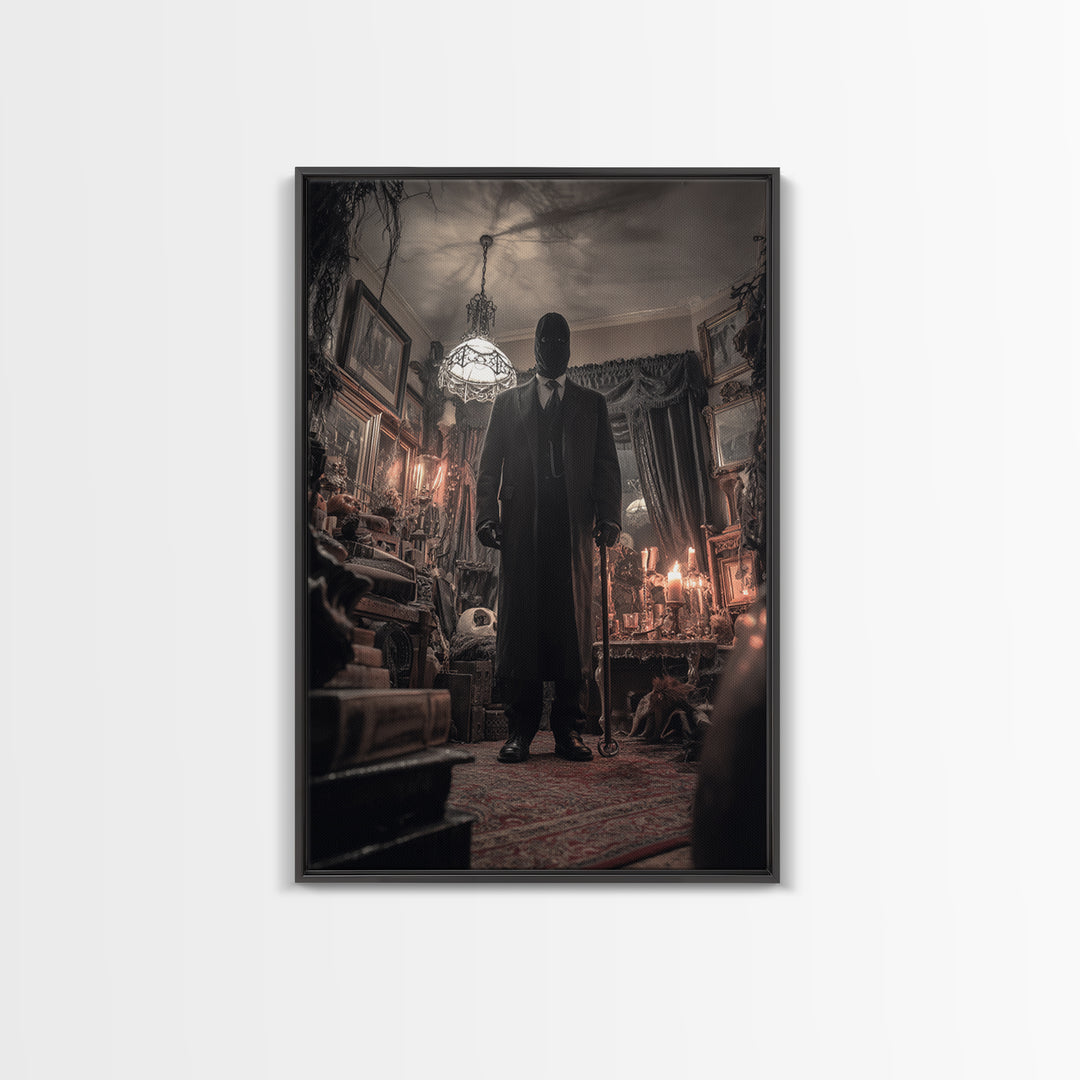 The Sinister Undertaker, Vertical Wall Art, Haunted Gothic Art, Framed Canvas Print, Halloween Wall Decor, Gothic Home Decor
