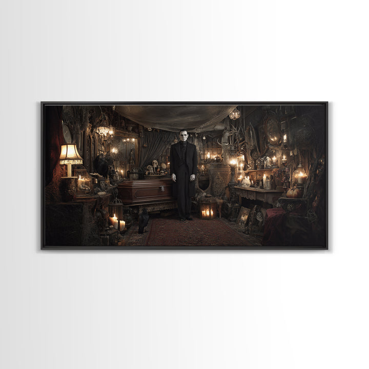 The Sinister Undertaker, Wide Panoramic Art, Dark Fantasy Wall Art, Canvas Print, Halloween Wall Decor, Gothic Home Decor