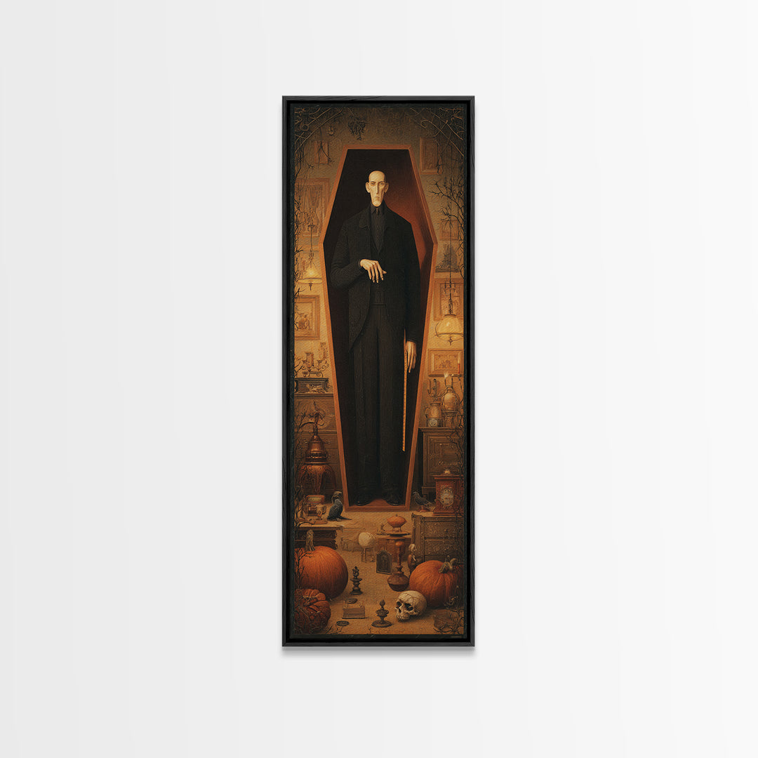The Sinister Undertaker, Tall Narrow Wall Art, Spooky Home Decor, Canvas Print, Halloween Wall Decor, Gothic Home Decor, Dark Fantasy Art