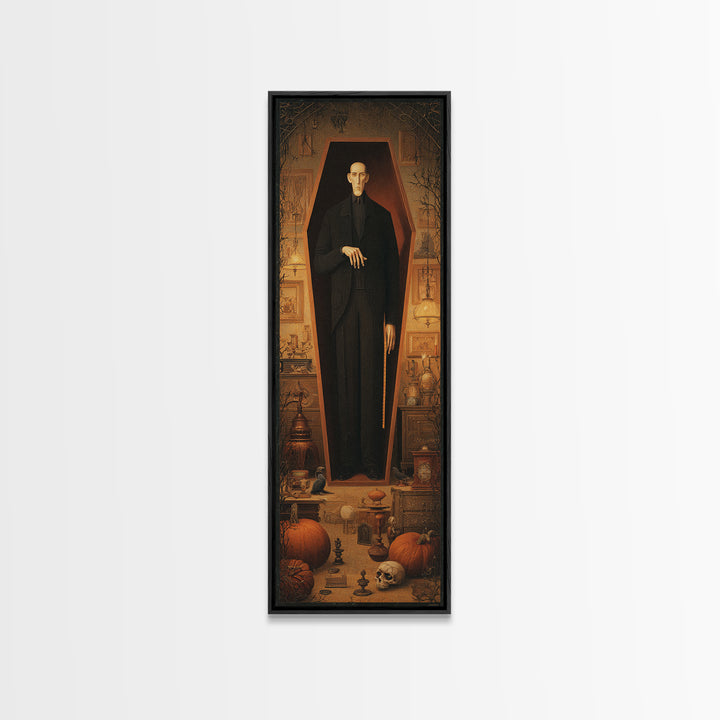 The Sinister Undertaker, Tall Narrow Wall Art, Spooky Home Decor, Canvas Print, Halloween Wall Decor, Gothic Home Decor, Dark Fantasy Art