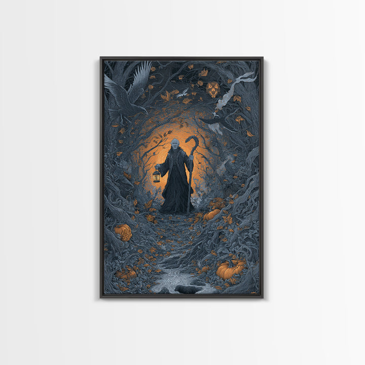 The Lantern Gravedigger, Vertical Wall Art, Dark Halloween Decor, Canvas Print, Halloween Wall Decor, Gothic Home Decor