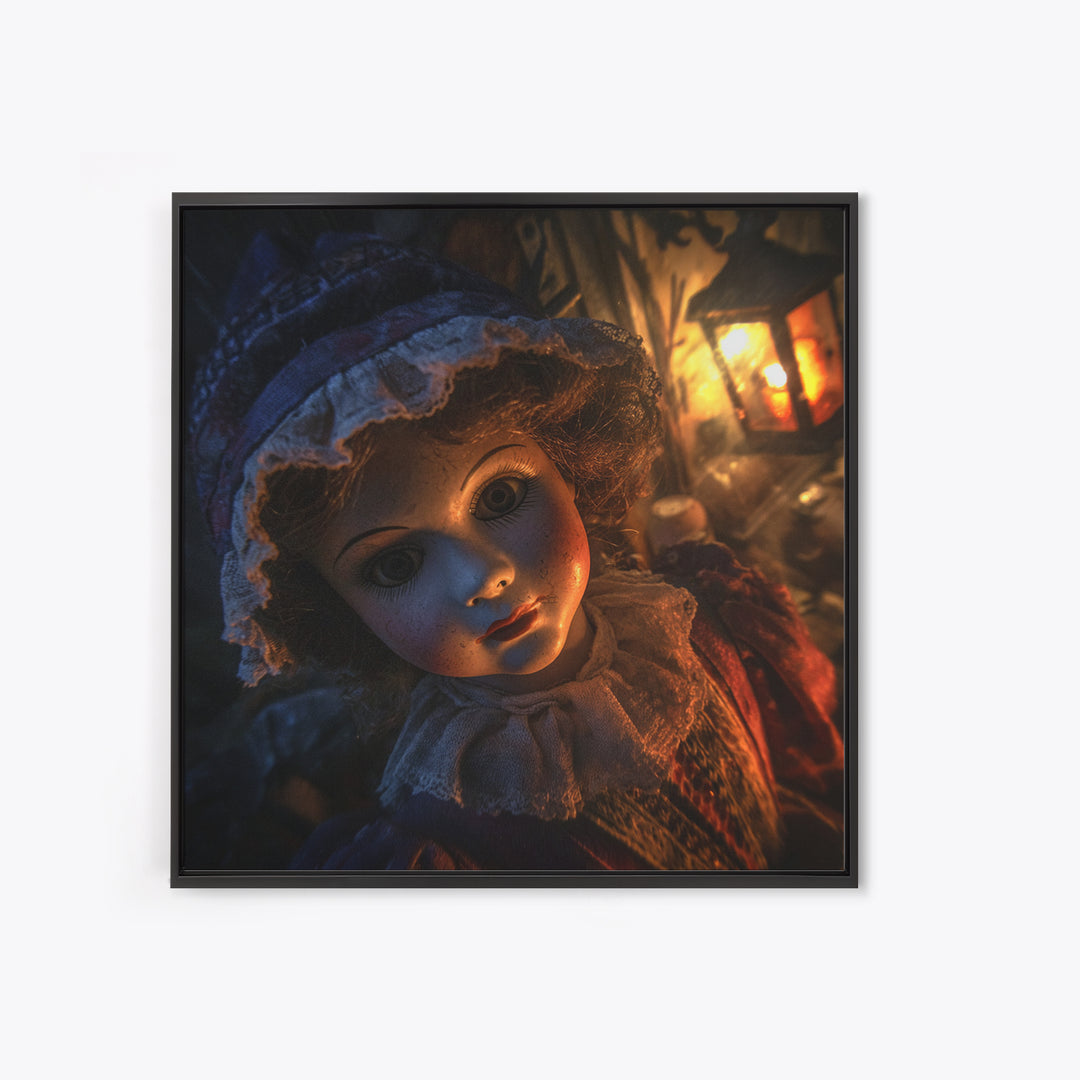 The Haunted Porcelain Doll, Square Wall Art, Gothic Horror Wall Art, Framed Canvas Print, Halloween Wall Decor, Gothic Home Decor