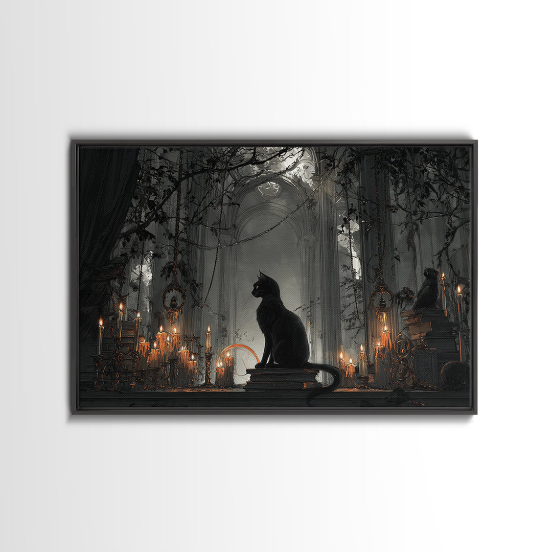 The Black Cat Familiar, Landscape Wall Art, Spooky Home Decor, Canvas Print, Halloween Wall Decor, Gothic Home Decor, Collectible Wall Decor