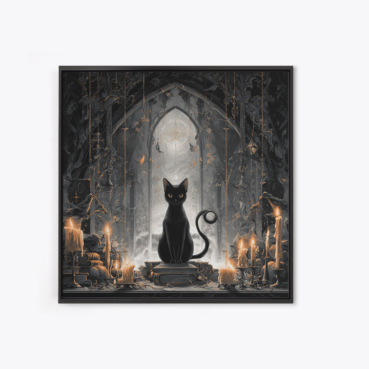 The Black Cat Familiar, Square Wall Art, Spooky Home Decor, Canvas Print, Halloween Wall Decor, Gothic Home Decor, Spooky Wall Decor