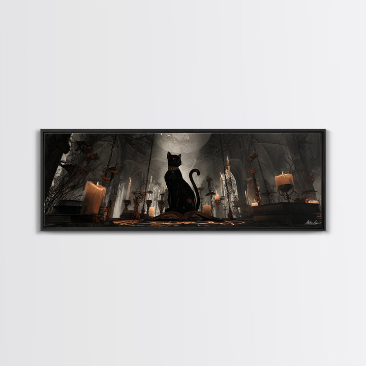 The Black Cat Familiar, Extra Wide Wall Art, Spooky Home Decor, Canvas Print, Halloween Wall Decor, Gothic Home Decor, Spooky Wall Decor