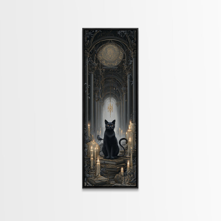 The Black Cat Familiar, Tall Narrow Wall Art, Dark Fantasy Wall Art, Canvas Print, Halloween Wall Decor, Gothic Home Decor